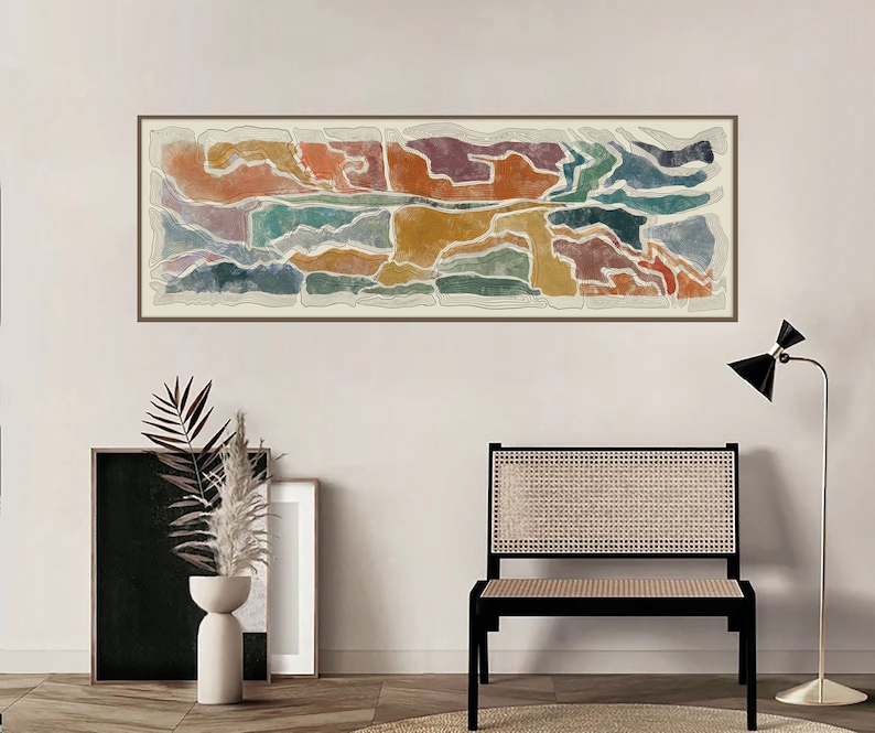 Abstract Horizontal Wall Art Panoramic Colorful Painting Long - Etsy