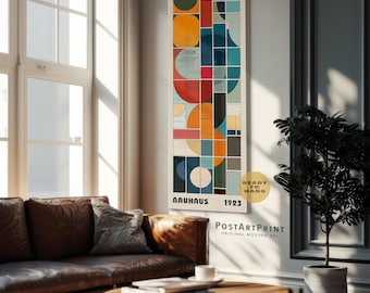 Bauhaus Geometric Art Print: Mid Century Modern Wide Framed Poster