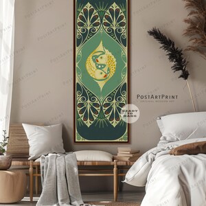 Long Narrow Wall Art, Wide Art, Long Vertical, Vintage Koi Fish Art, Large Framed Canvas, Art Nouveau, Retro Decor, Oversized Framed Poster