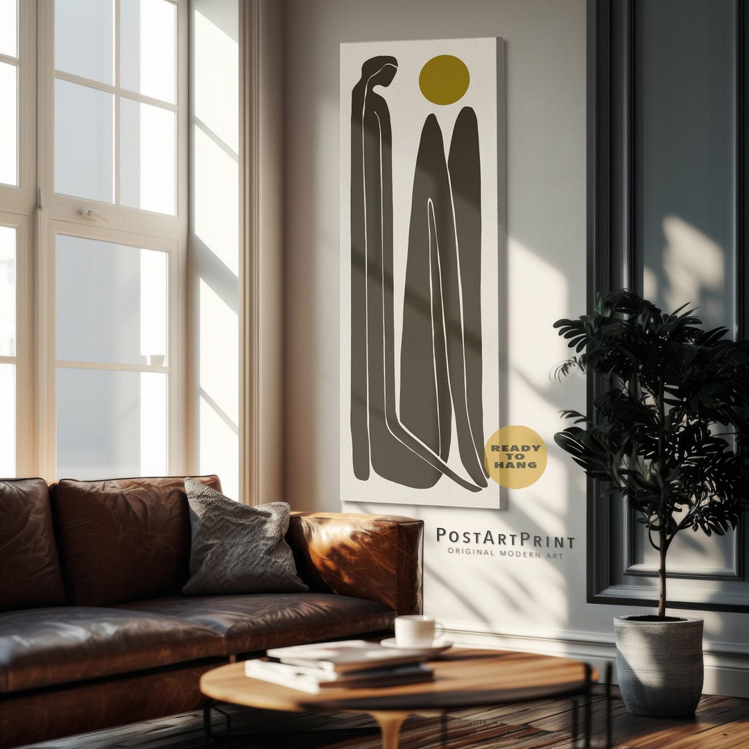 Abstract People Art: Mid Century Modern Framed Canvas - Long