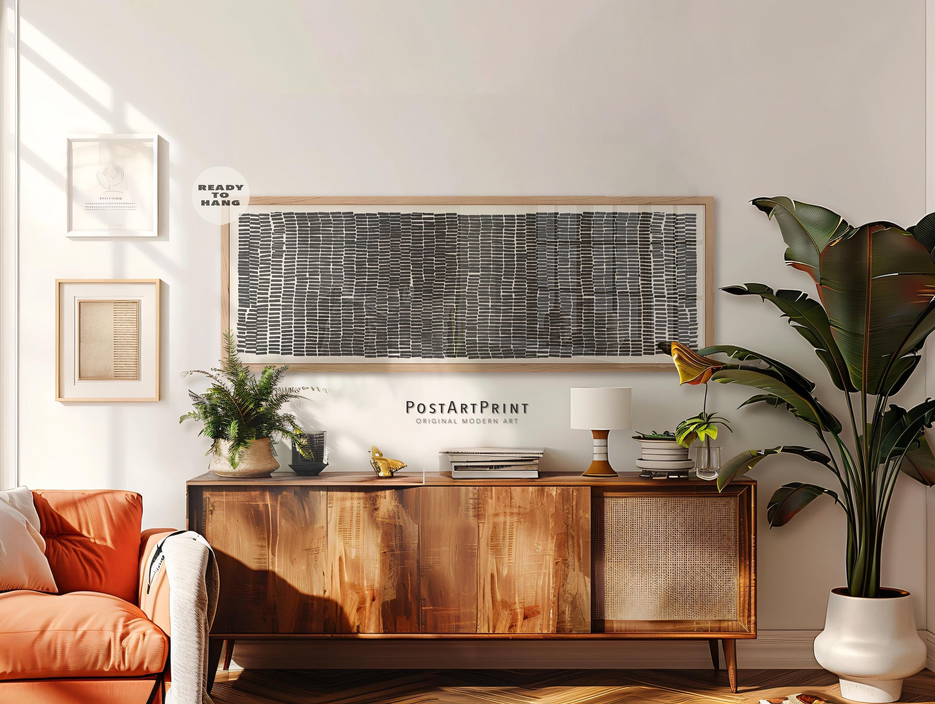 Mid Century Horizontal Wall Art: Black and Beige Long Narrow Wide