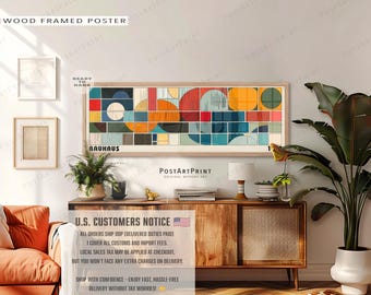 Mid Century Modern Bauhaus Art: Long Horizontal Framed Canvas