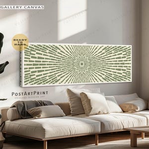 Art color block vert sauge : toile encadrée horizontale Mid-Century