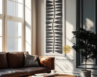 Floral Long Narrow Wall Art: Large Black & Beige Wide Framed Canvas