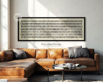 Panoramiczna sztuka ścienna w stylu Mid-Century Modern: abstrakcyjny krajobraz w czerni i beżu