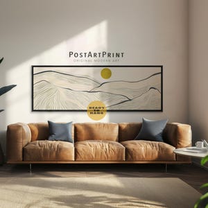 Mide Century Mountain: Minimalist Long Horizontal Landscape Framed Art