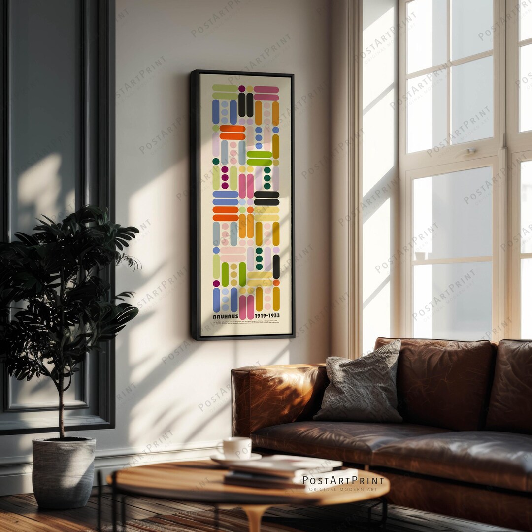 Bauhaus Poster: Colorful Geometric Wall Art, Mid Century Modern Long Vertical Large Framed ...
