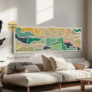 Large Horizontal Wall Art, Long Narrow Art, Panoramic Above Bed Decor, Wide Art Print, Framed Canvas Art, Pastel Colors Large Framed Poster