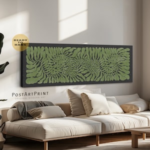 Horizontal Framed Canvas, Long Horizontal Art, Oversized Black and Green Wall Art, Wide Art, Long Narrow Art, Floral Panoramic Framed Poster