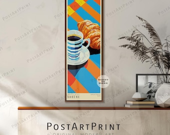 Wide Framed Coffee Wall Art: Tall Narrow Breakfast Kitchen Decor