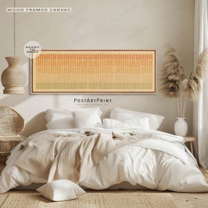 Horizontal Peach Color Blocks Art: Long Narrow Mid Century Framed Canvas