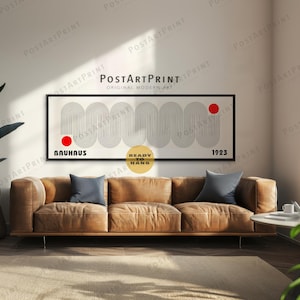 Horizontale Bauhaus Wandkunst: Mid Century Line gerahmte Leinwand