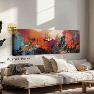 Jugendstil Horizontale Wandkunst: Expressionistische Landschaft auf Leinwand gerahmt