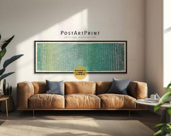 Mid Century Modern Blue and Green Wall Art: Long Horizontal Above Bed Decor