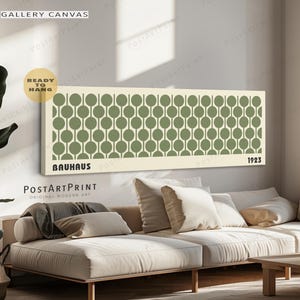 Bauhaus Wall Art, Sage Green Mid Century Poster, Horizontal Framed Wall Art, Retro Geometric Wall Decor, Wide Above Bed Decor, Large Framed