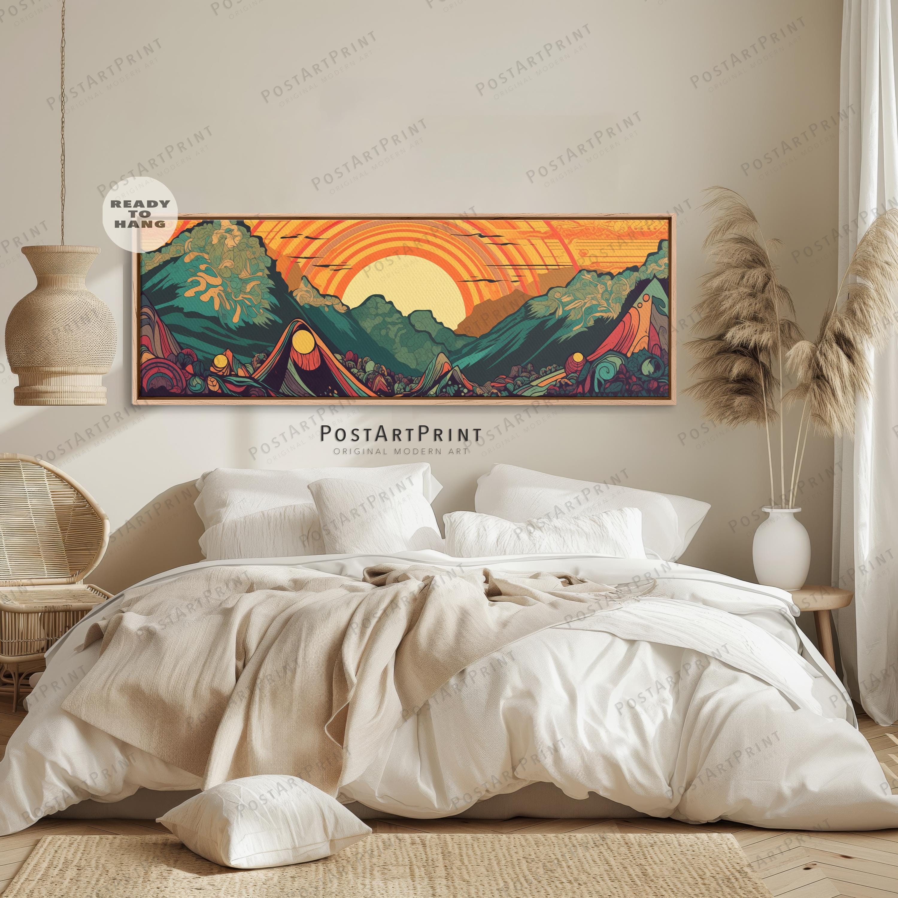 70s Retro Psychedelic Framed Canvas: Horizontal Panoramic Wall Art