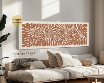Horizontal Framed Canvas, Abstract Botanical, Long Horizontal, Terracotta Wide Art, Long Narrow Decor, Panoramic Mid Century Above Bed Decor