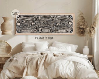 Aboriginal Abstract Framed Canvas: Long Horizontal Modern Wall Art