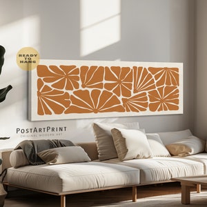 Long Horizontal Art, Horizontal Framed Canvas, Oversized Terracotta Wall Art, Above Bed Art, Long Narrow Art, Floral Panoramic Framed Poster
