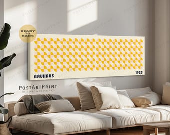 Bauhaus Wall Art: Mid Century Geometric Wide Narrow Framed Canvas