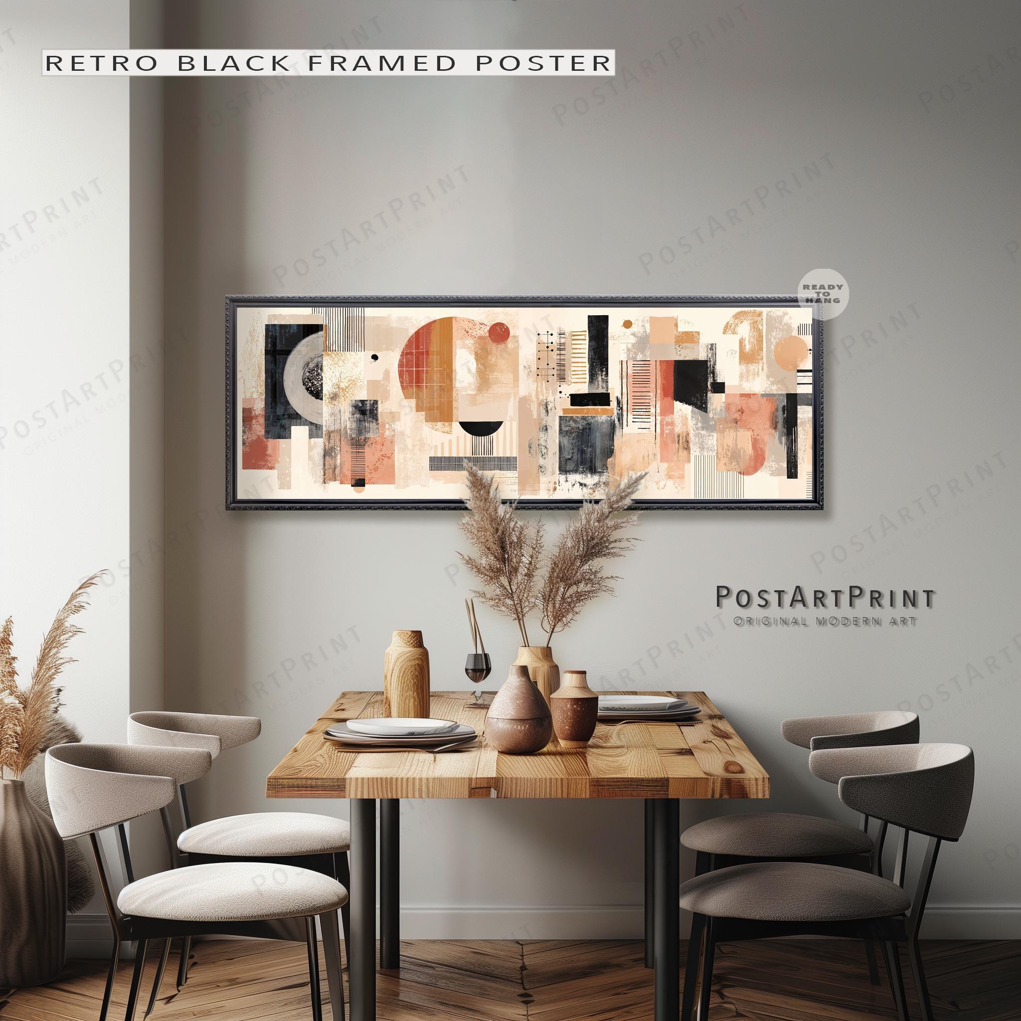 Long Horizontal Geometric Wall Art: Mid Century Modern Framed