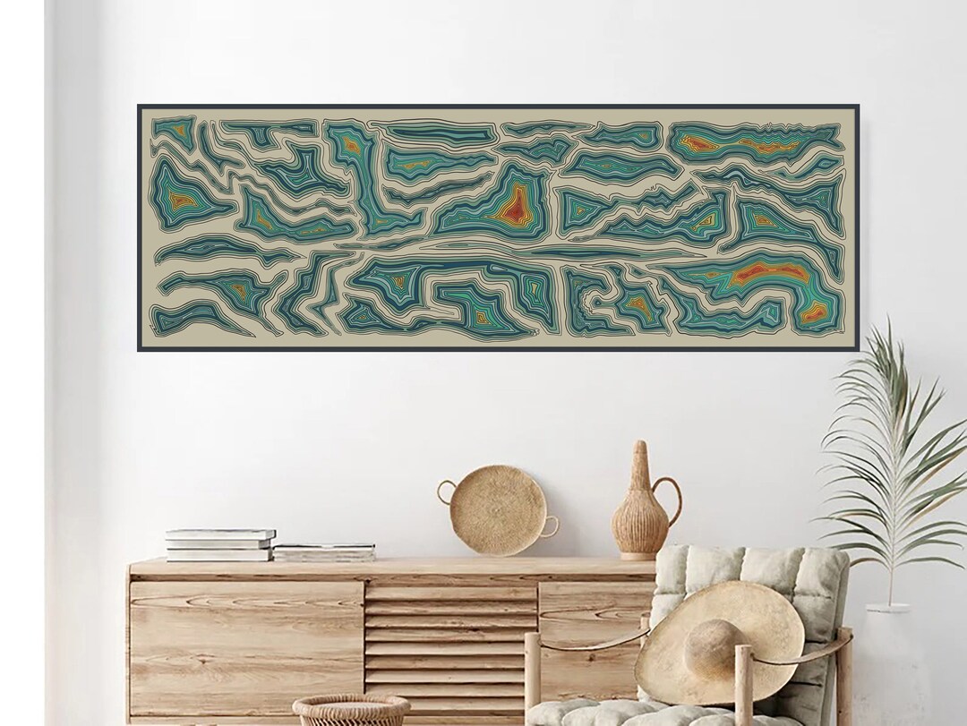 Long Horizontal Abstract Wall Art Panoramic Colorful Painting Long