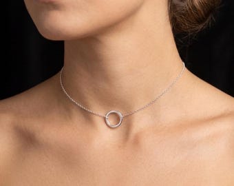 Sterling Silver 12mm O Ring Pendant Necklace, Minimalist Circle Chain Jewelry