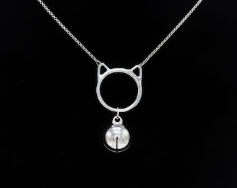 スターリングシルバー製キティOリングネックレス（鈴付き） – 1mmロロチェーン、デイカラー