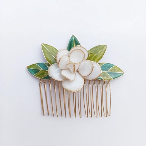 High Garden Paris White & Gold Hair Comb Jade Hair Comb - Haute Bride main image 4