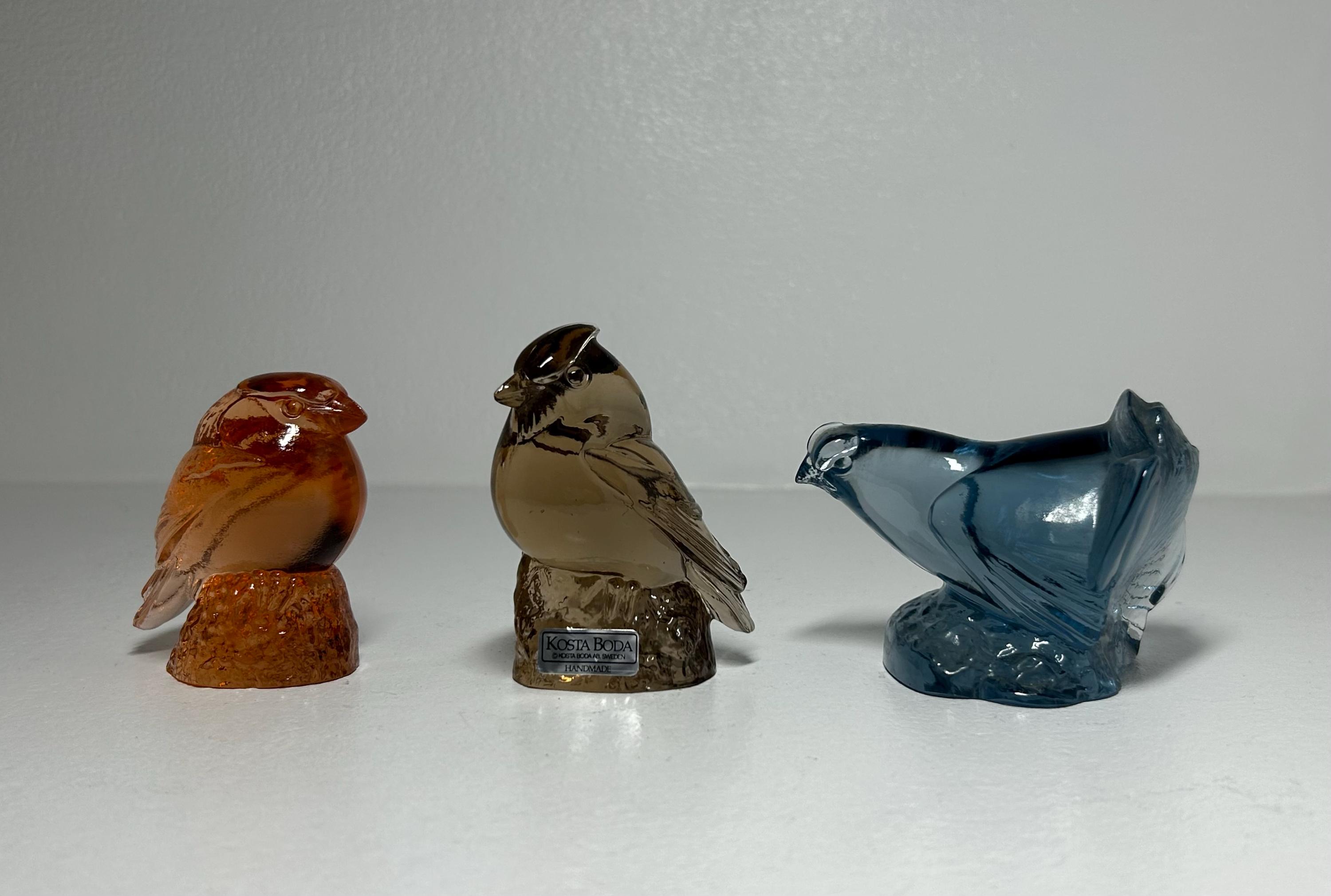 Set of 3 Figurines Birds Kosta Boda Sweden Svenskt Glas Glass Art