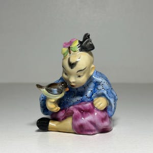 Herend Hungary hand-painted porcelain figurine  Chinese Girl With Bird  1940s