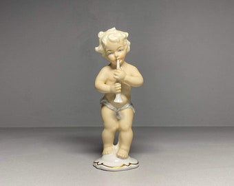 Wallendorf SCHAUBACH KUNST Porcelain Figurine Boy playing flute 6” tall