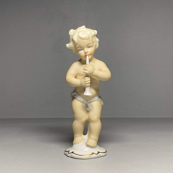 Wallendorf SCHAUBACH KUNST Porcelain Figurine Boy playing flute 6” tall