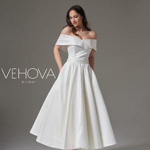 Tea Length Wedding Dress, Short Wedding Dress Plus Size, Off the Shoulder Wedding Dress