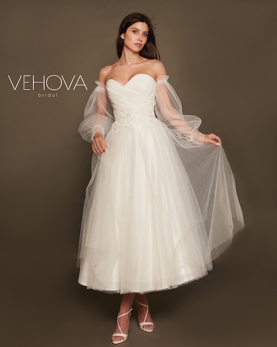 knee length dresses for ladies Misty Rose Strapless Puffy Midi Tulle Dress main image 0