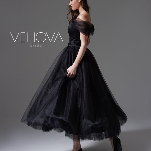 black lace tea length wedding dress Black Loyal Wedding Dresses A-Line Long Sleeves Lace Lace Tea-Length Bridal Dress