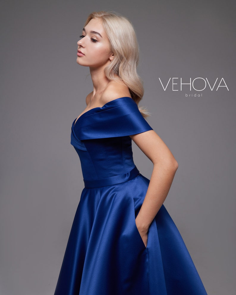 Dark Blue Wedding Dress For Bride Off Shoulder Short Wedding Dress Tea dark-blue-wedding-dress-for-bride-off-shoulder-short-wedding-dress-tea
