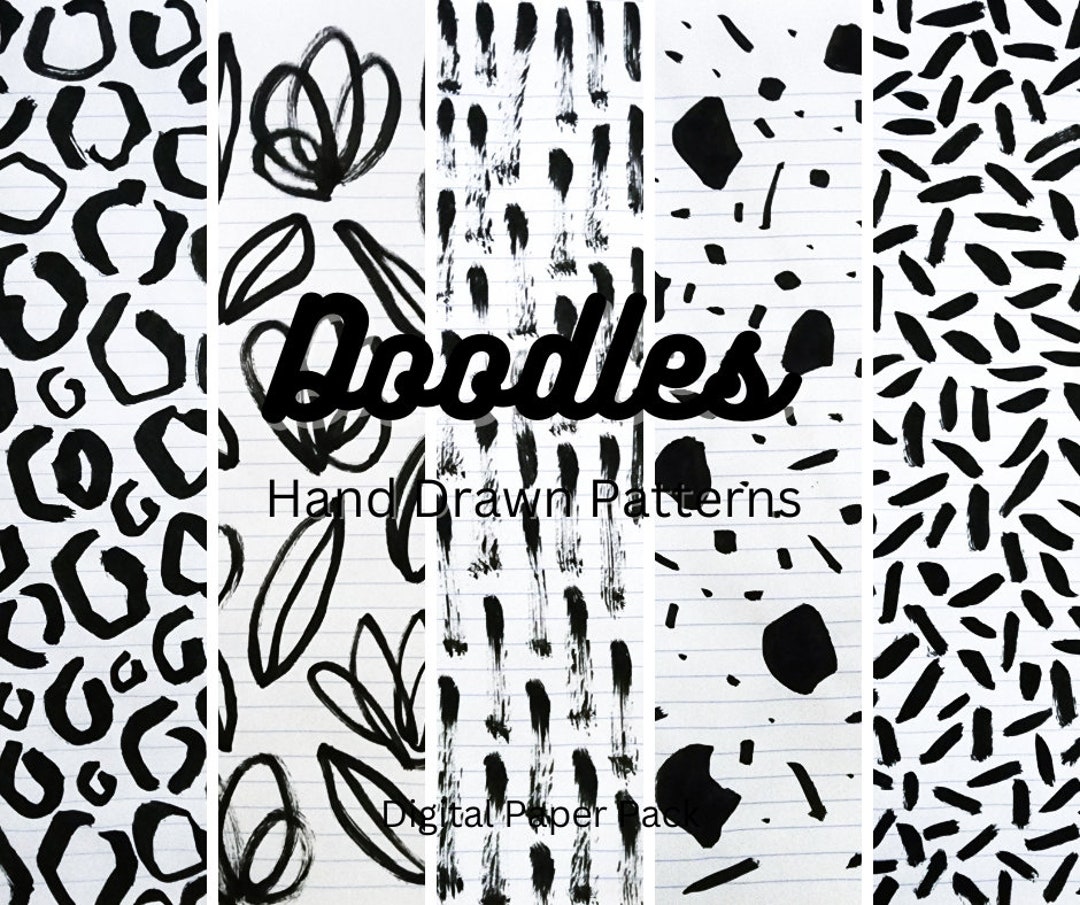 Digital Hand Drawn Doodles Patterns Background Paper Bundle Junk ...
