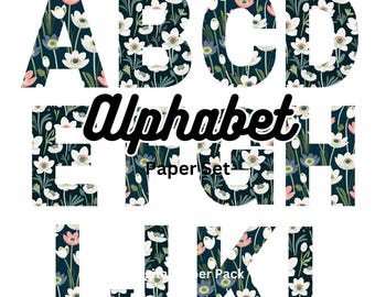 Descargue el paquete de efímeras de artistas con alfabeto floral digital imprimible, álbum de recortes vintage, diario basura, collage, impresiones, papeles, etiquetas, kit