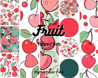 Cherry Pattern Digital Paper - Printable Collage Art (PNG Files)