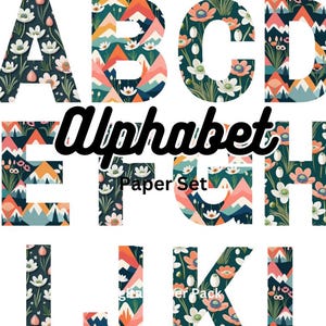 Druckbares digitales Floral Alphabet Künstler Ephemera Bundle Vintage Scrapbook Junk Journal Collage Journaling Prints Papiere Tags Kit