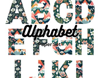 Descargue el paquete de efímeras de artistas con alfabeto floral digital imprimible, álbum de recortes vintage, diario basura, collage, impresiones, papeles, etiquetas, kit