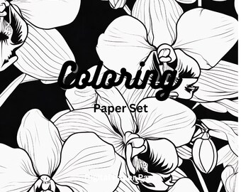 Digital Orchid Coloring Page Pattern Printable/Art Print/Collage Paper - Floral and Collage Digital Papers Ephemera