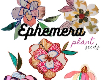 Digitale bloemen ephemera afdrukbaar/kunstprint/collagepapier - gemengde techniek Bloem kieskeurig