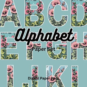 Druckbares digitales Floral Alphabet Künstler Ephemera Bundle Vintage Scrapbook Junk Journal Collage Journaling Prints Papiere Tags Kit