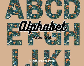 Descargue el paquete de efímeras de artistas con alfabeto floral digital imprimible, álbum de recortes vintage, diario basura, collage, impresiones, papeles, etiquetas, kit