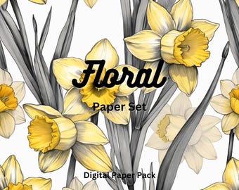 Digital Daffodil Pattern Printable/Art Print/Collage Paper - Floral Digital Papers Ephemera