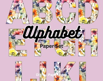 Descargue el paquete de efímeras de artistas con alfabeto floral digital imprimible, álbum de recortes vintage, diario basura, collage, impresiones, papeles, etiquetas, kit