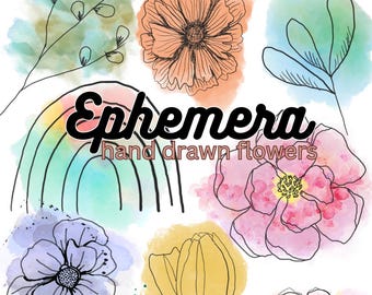 Digitale bloemen ephemera afdrukbaar/kunstprint/collagepapier - handgetekende bloem kieskeurig