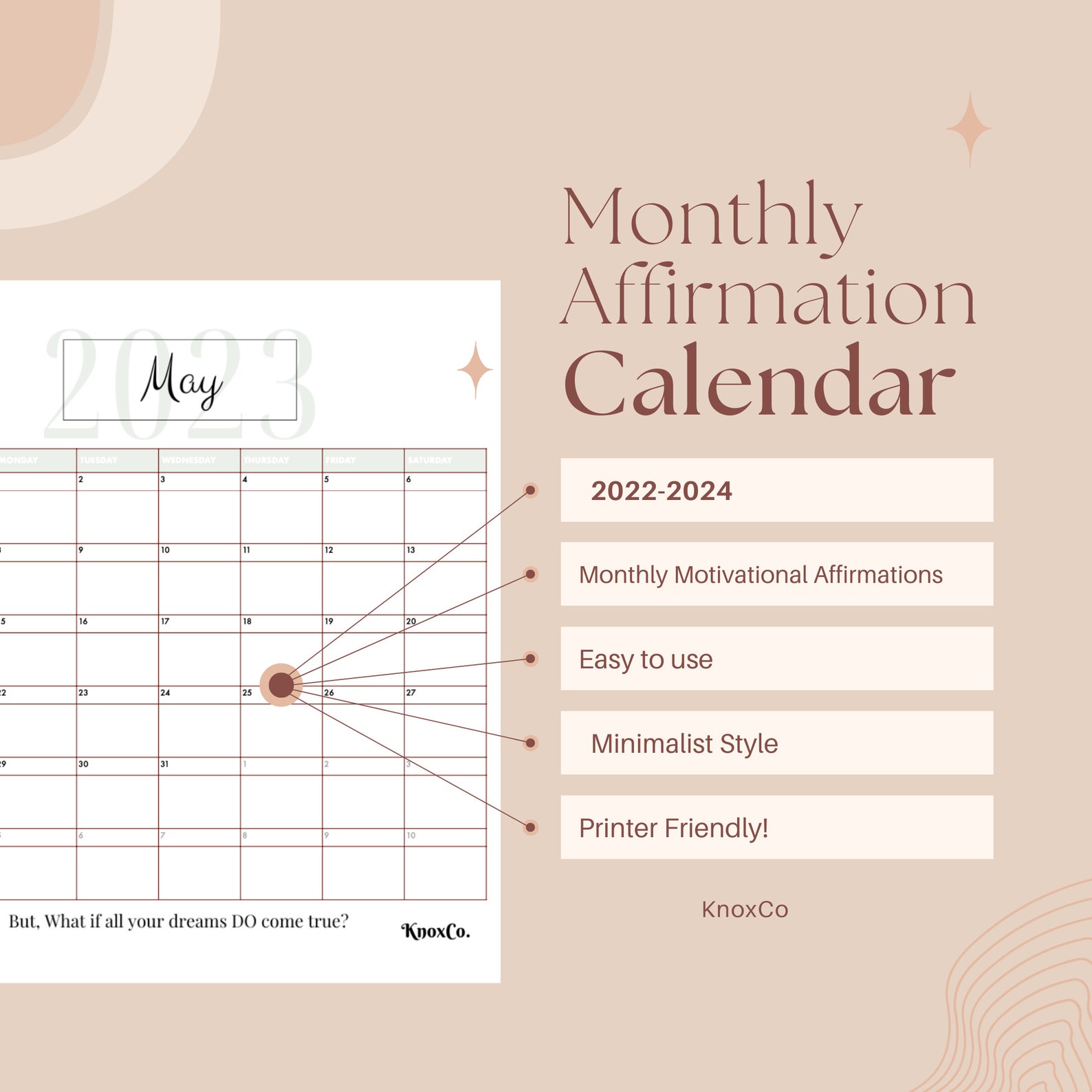 Monthly Calendar 20222024 Printable Etsy